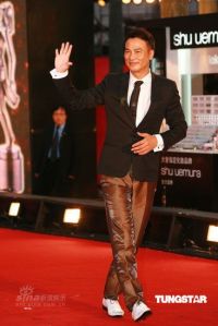 Simon Yam in black and brown satin, Hong Kong Film Awards, 2009